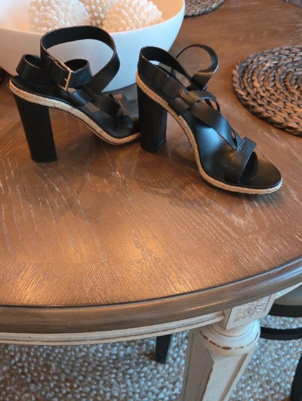 Tory Burch Black Leather Strappy Wedge Sandals
